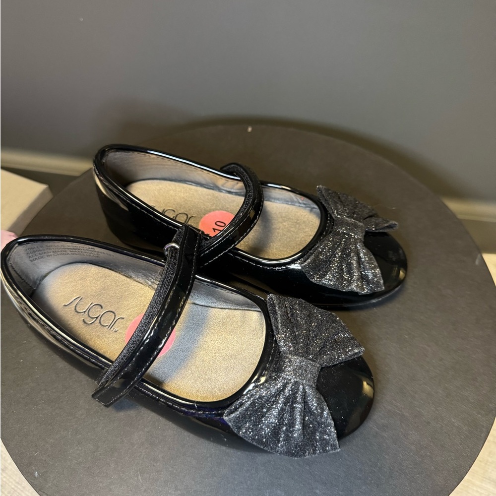 Sugar Kids Shiny Black Bow Dress Shoes